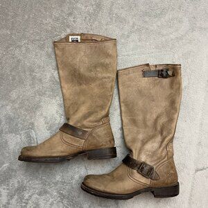 Frye Veronica Slouch Riding Boot Women’s 8 B Tan Leather Knee High 77608 Buckles